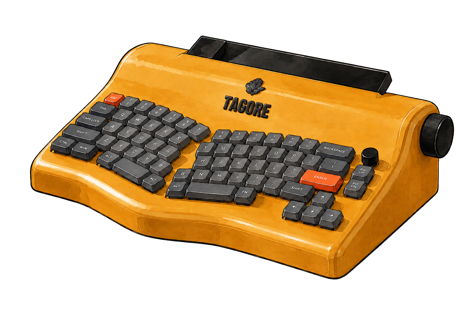 Illustrated yellow Tagore writing keyboard